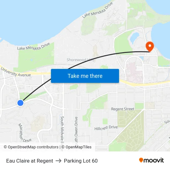 Eau Claire at Regent to Parking Lot 60 map
