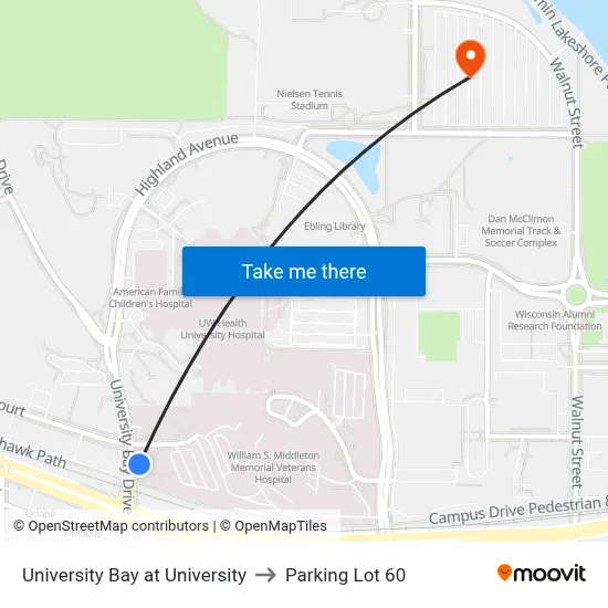 University Bay at University to Parking Lot 60 map