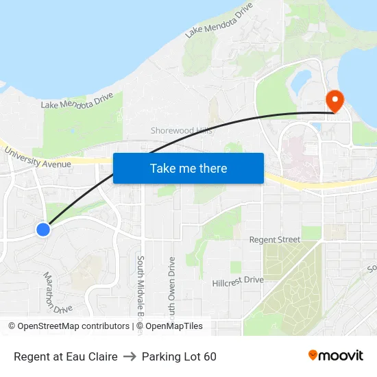 Regent at Eau Claire to Parking Lot 60 map