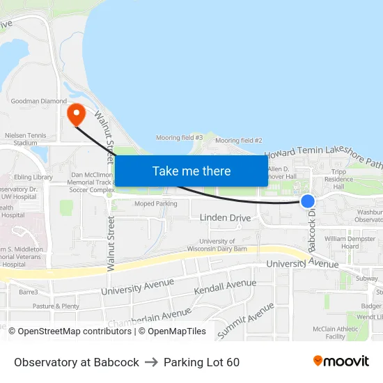 Observatory at Babcock to Parking Lot 60 map