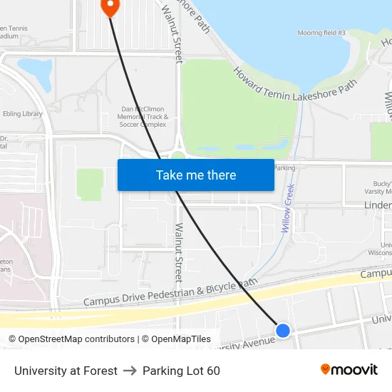 University at Forest to Parking Lot 60 map