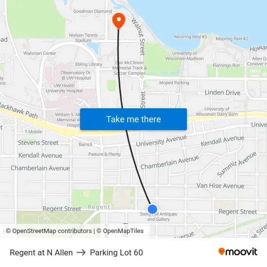 Regent at N Allen to Parking Lot 60 map