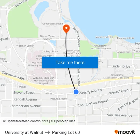 University at Walnut to Parking Lot 60 map