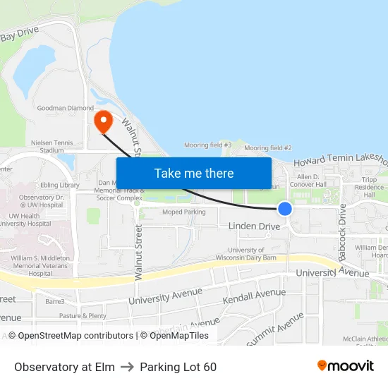 Observatory at Elm to Parking Lot 60 map