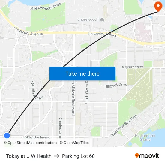 Tokay at U W Health to Parking Lot 60 map