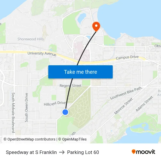 Speedway at S Franklin to Parking Lot 60 map