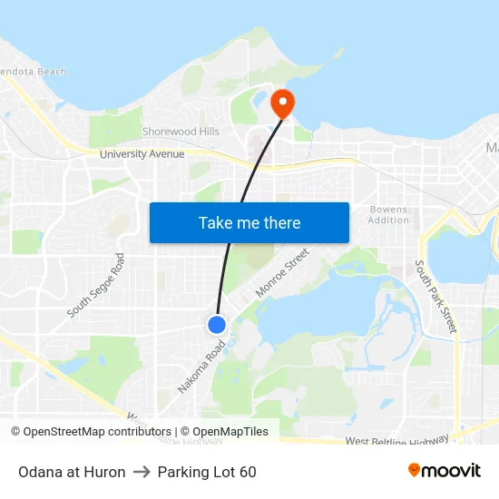 Odana at Huron to Parking Lot 60 map