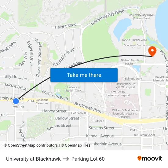 University at Blackhawk to Parking Lot 60 map