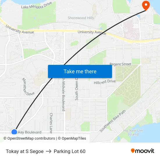 Tokay at S Segoe to Parking Lot 60 map
