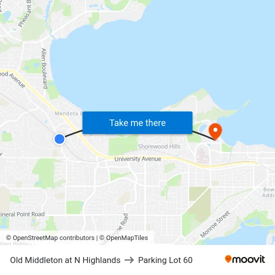 Old Middleton at N Highlands to Parking Lot 60 map