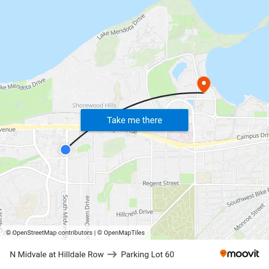 N Midvale at Hilldale Row to Parking Lot 60 map