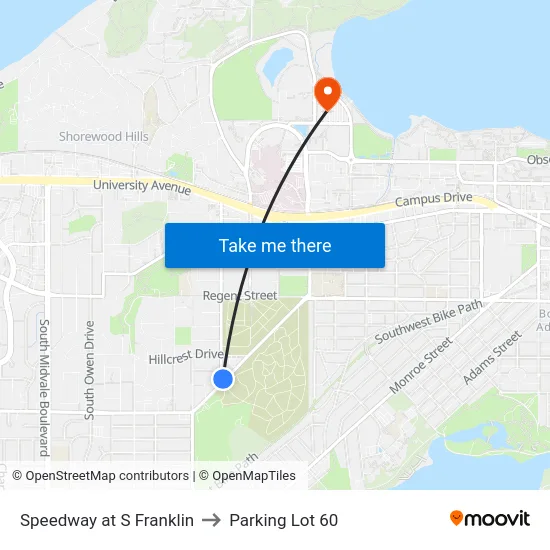Speedway at S Franklin to Parking Lot 60 map