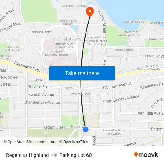 Regent at Highland to Parking Lot 60 map