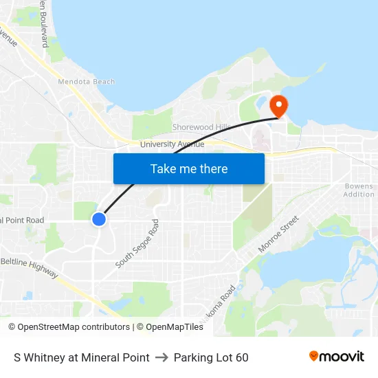 S Whitney at Mineral Point to Parking Lot 60 map