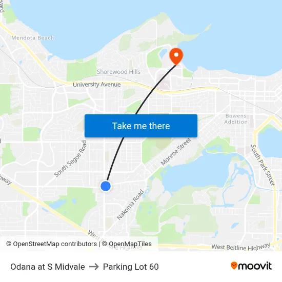 Odana at S Midvale to Parking Lot 60 map