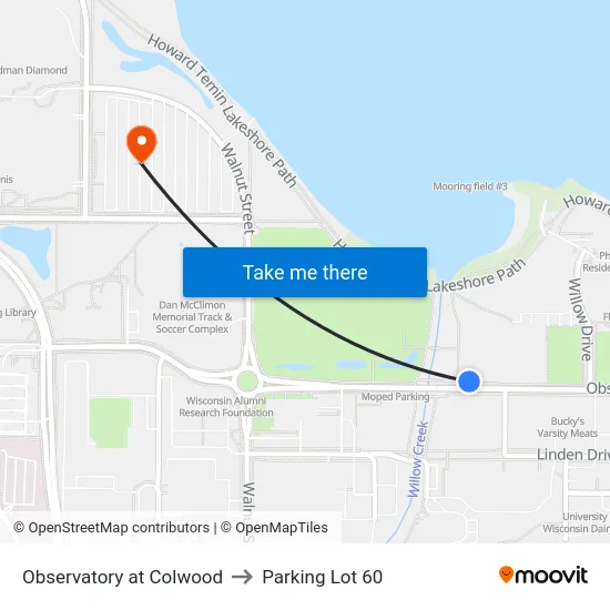 Observatory at Colwood to Parking Lot 60 map