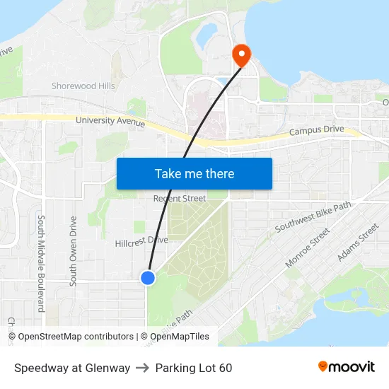 Speedway at Glenway to Parking Lot 60 map