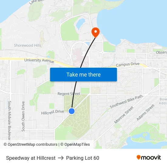 Speedway at Hillcrest to Parking Lot 60 map