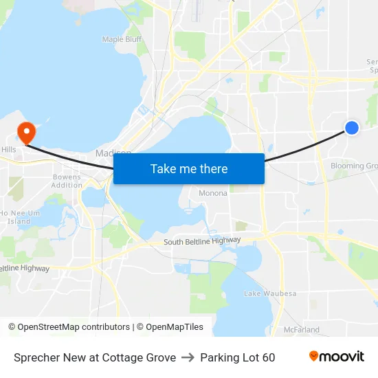 Sprecher New at Cottage Grove to Parking Lot 60 map