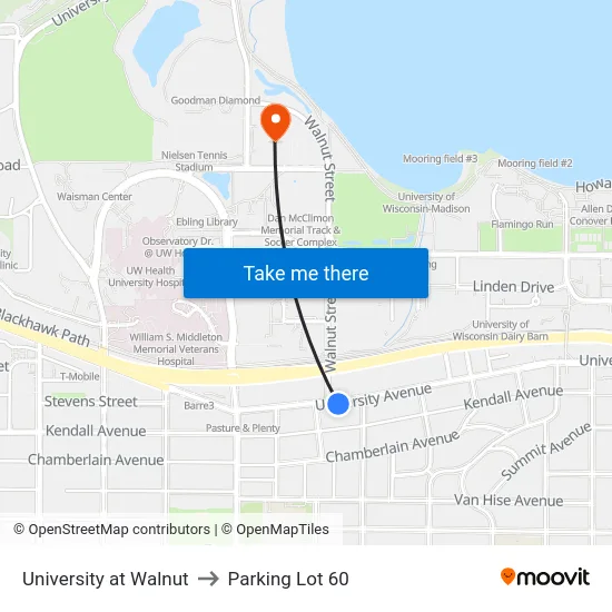 University at Walnut to Parking Lot 60 map