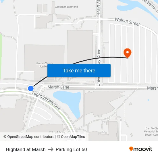 Highland at Marsh to Parking Lot 60 map