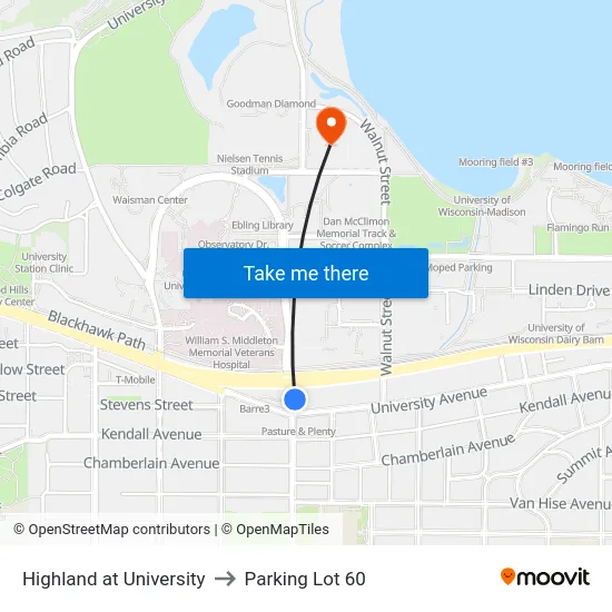 Highland at University to Parking Lot 60 map
