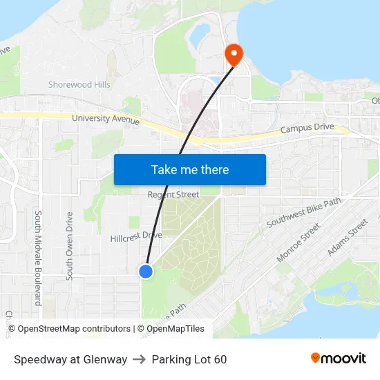 Speedway at Glenway to Parking Lot 60 map