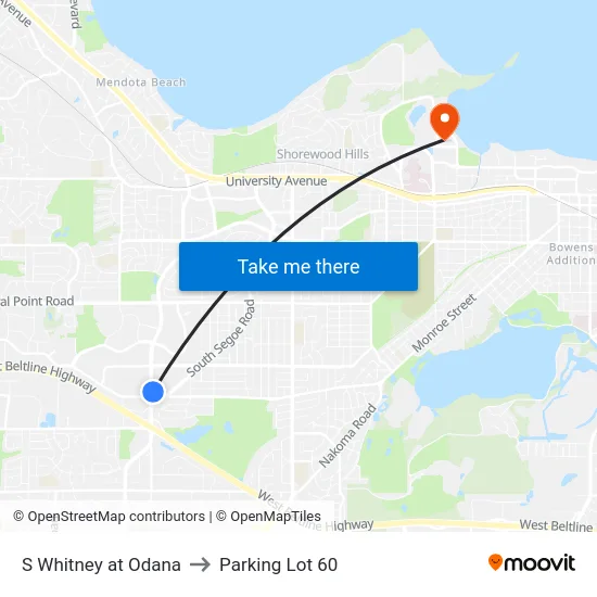 S Whitney at Odana to Parking Lot 60 map