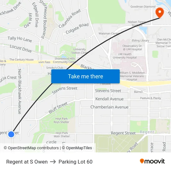 Regent at S Owen to Parking Lot 60 map
