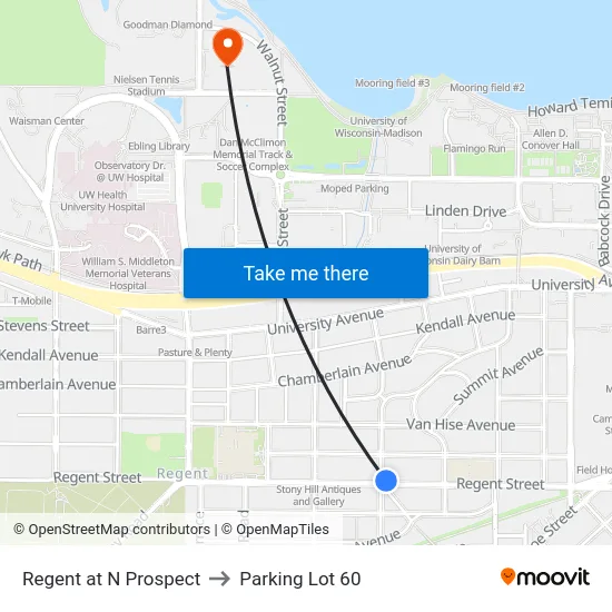 Regent at N Prospect to Parking Lot 60 map