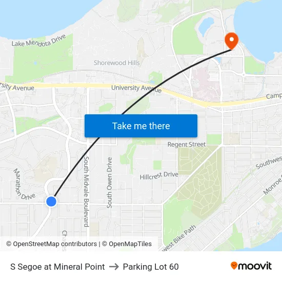 S Segoe at Mineral Point to Parking Lot 60 map