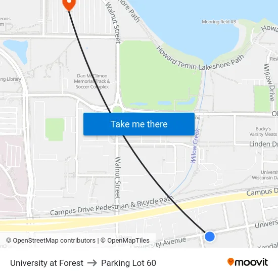 University at Forest to Parking Lot 60 map