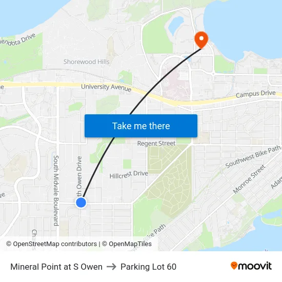 Mineral Point at S Owen to Parking Lot 60 map