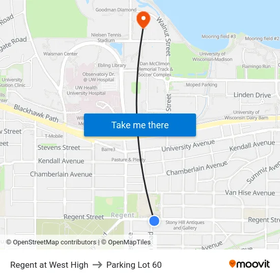 Regent at West High to Parking Lot 60 map