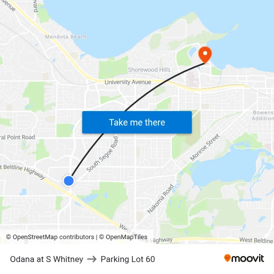 Odana at S Whitney to Parking Lot 60 map