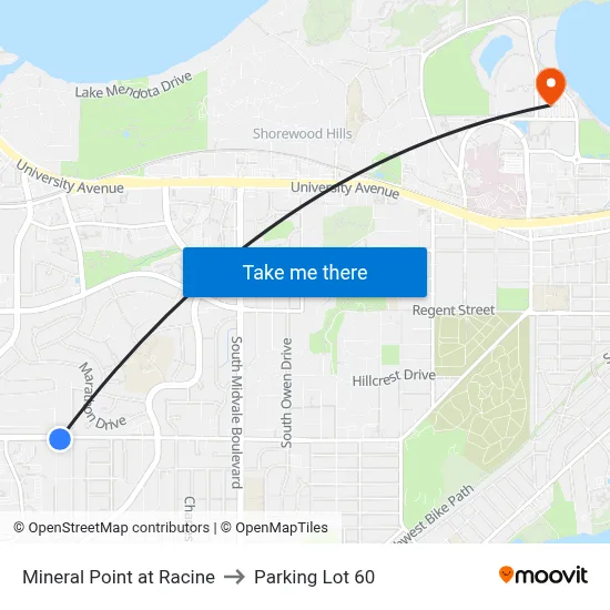 Mineral Point at Racine to Parking Lot 60 map