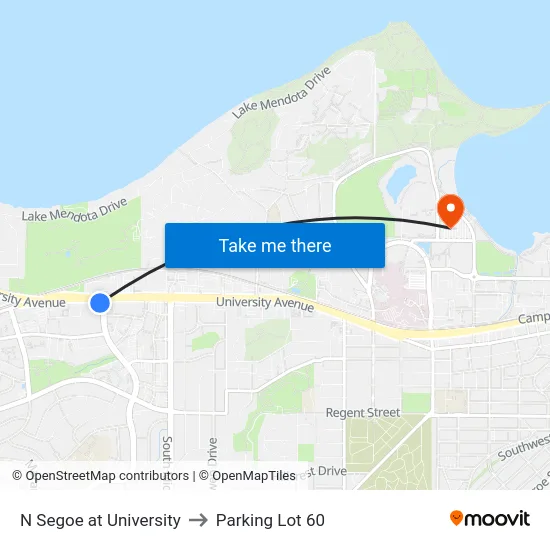 N Segoe at University to Parking Lot 60 map