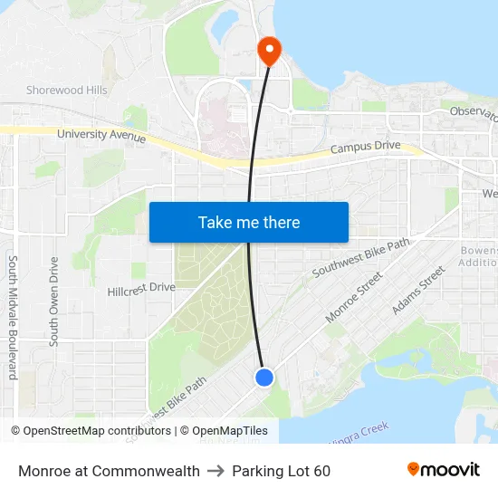 Monroe at Commonwealth to Parking Lot 60 map