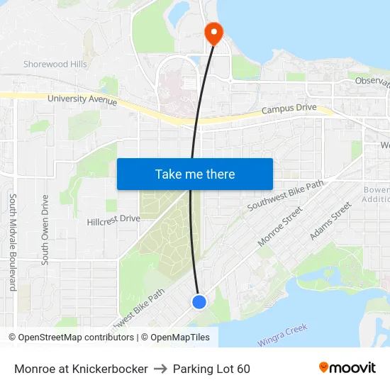 Monroe at Knickerbocker to Parking Lot 60 map