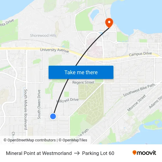 Mineral Point at Westmorland to Parking Lot 60 map