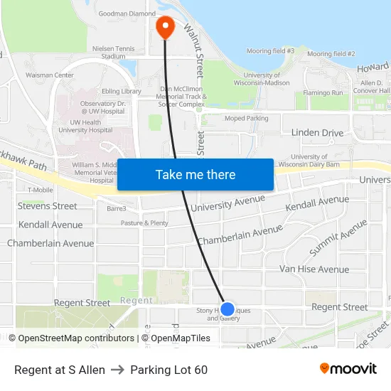 Regent at S Allen to Parking Lot 60 map