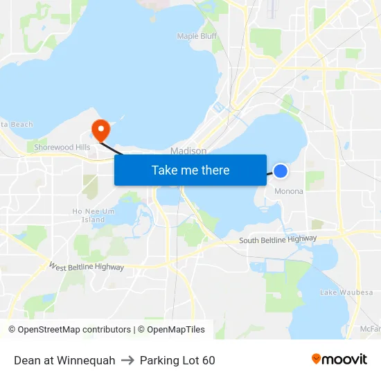 Dean at Winnequah to Parking Lot 60 map