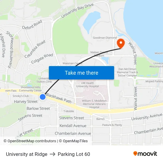 University at Ridge to Parking Lot 60 map