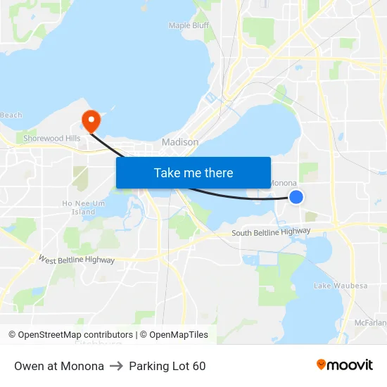 Owen at Monona to Parking Lot 60 map