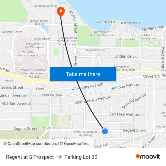 Regent at S Prospect to Parking Lot 60 map
