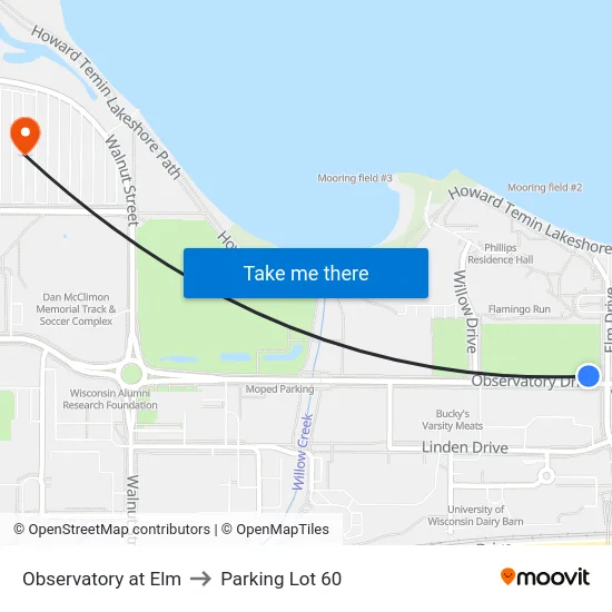 Observatory at Elm to Parking Lot 60 map