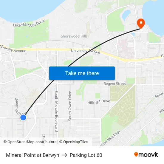 Mineral Point at Berwyn to Parking Lot 60 map