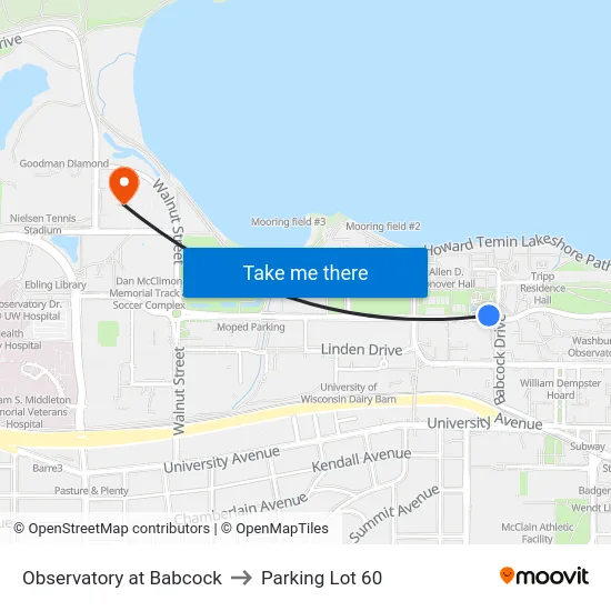 Observatory at Babcock to Parking Lot 60 map