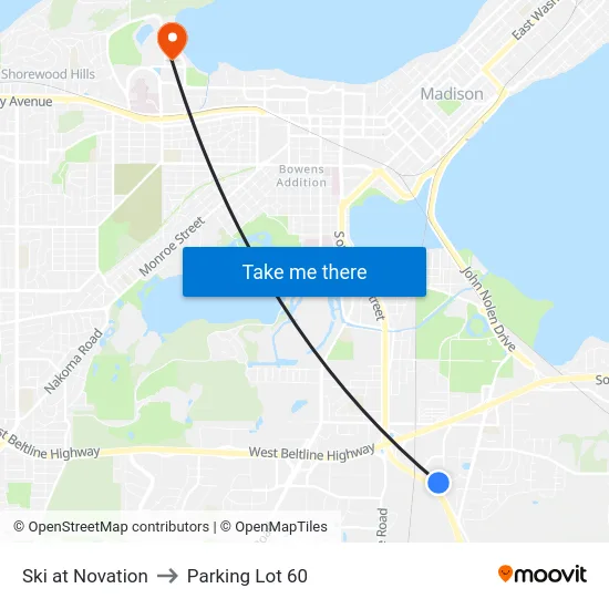 Ski at Novation to Parking Lot 60 map