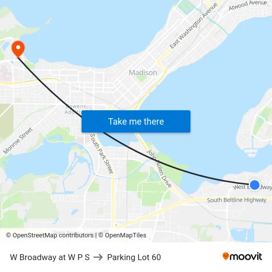 W Broadway at W P S to Parking Lot 60 map